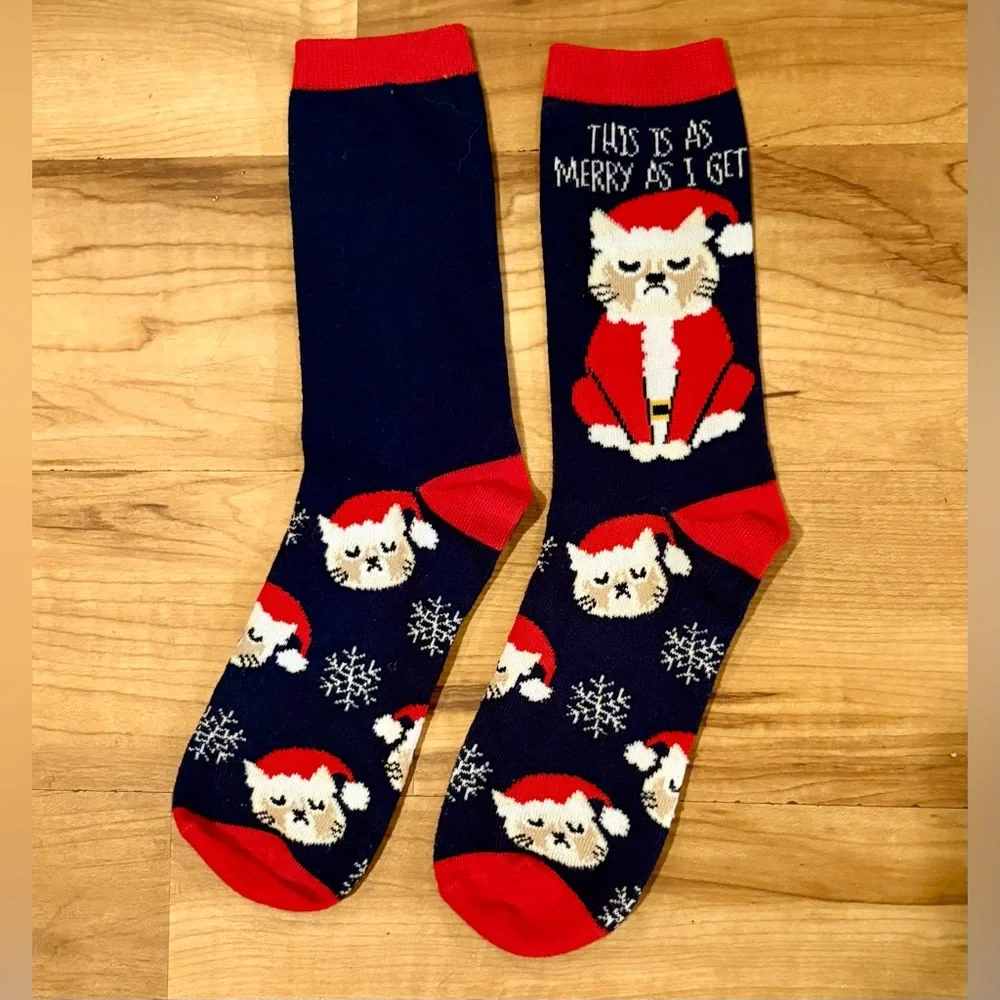 NWOT, Grumpy Cat Christmas Socks, ‘This is as Merry as I Get’, Women’s Size 4-10